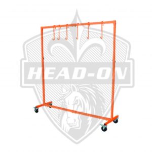 Orange Powder Coated Steel Includes 6 Hooks Size: 1270-2030mm L x 500mm W x 1770mm H 4 x 75mm Castors